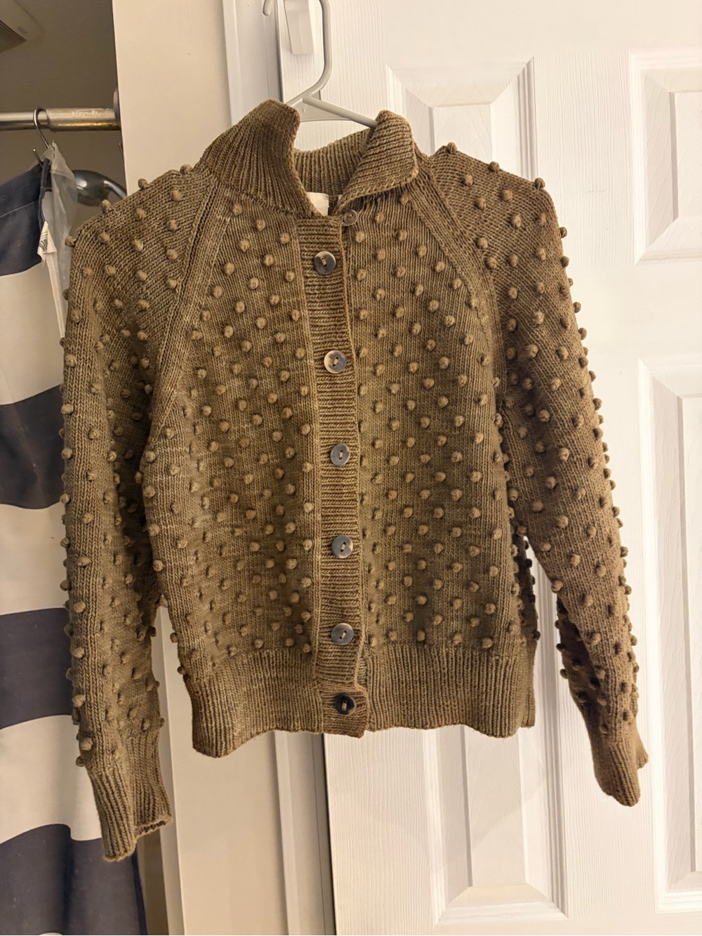 Misha And Puff Olive with Brown Accents Popcorn Polo Cardigan small